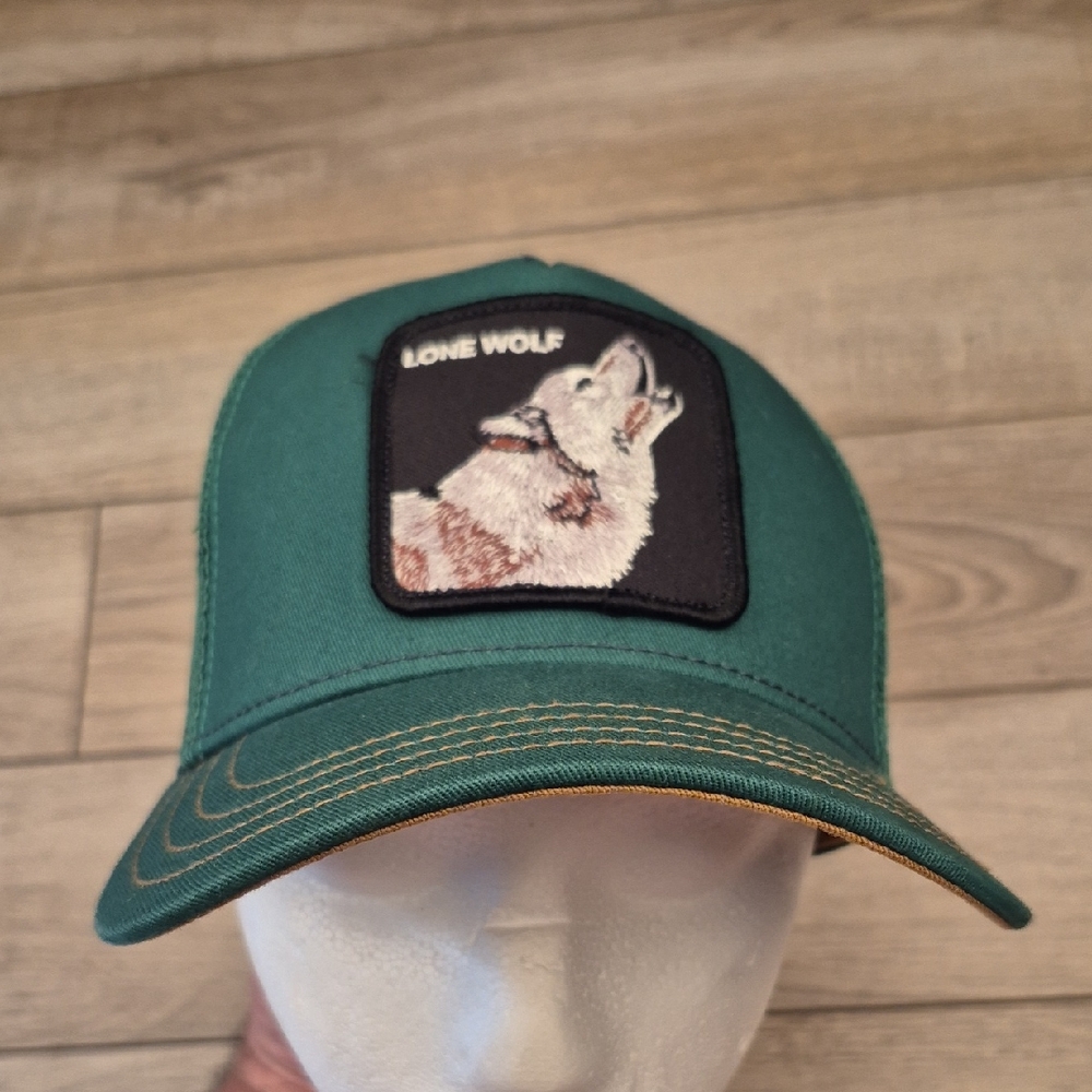 GOORIN BROS Animal Farm‎ LONE WOLF Green Trucker Mesh Snapback Cap Hat